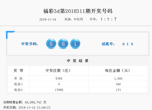 开奖11月14日周三福彩体彩