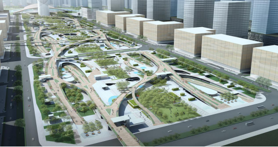 (日本建筑设计大师矶崎新担纲总设计约1公里城市中轴广场)